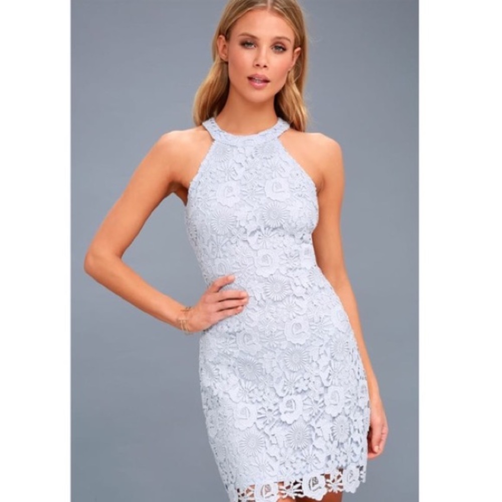 Lulus Love Poem Light Blue Lace Mini Dress